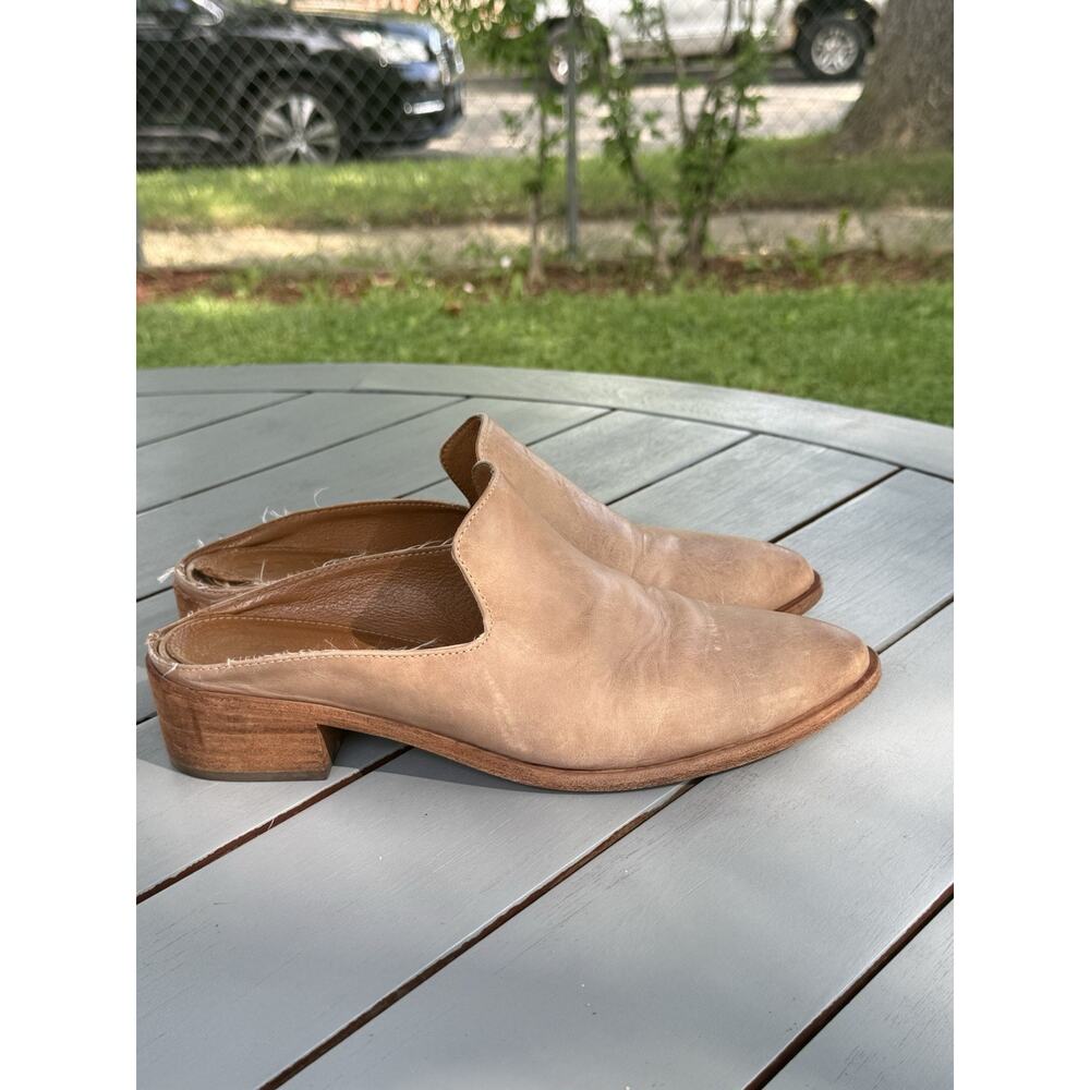 Frye Ray Leather Mules Womens Size 9.5 M Tan Natural Slip On Clogs Flat Shoes - Picture 3 of 13